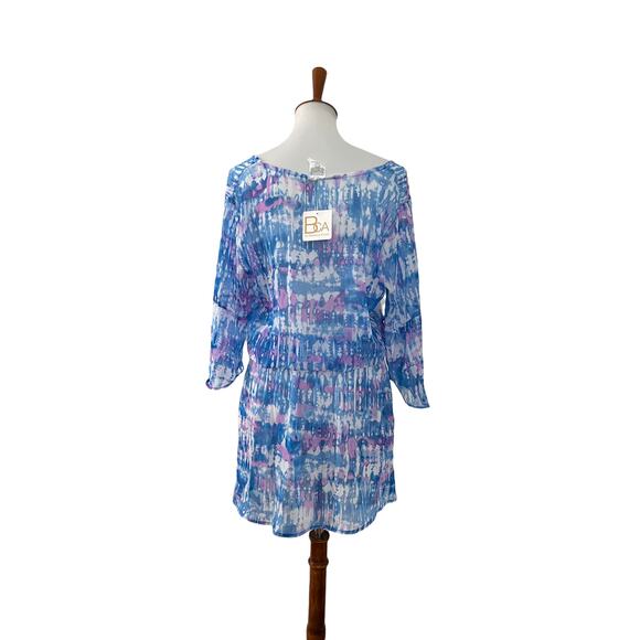 BCA Rebecca Virtue Womens Sheer Tie Dye Coverup Short Sleeve Blue M Medium - Picture 3 of 7